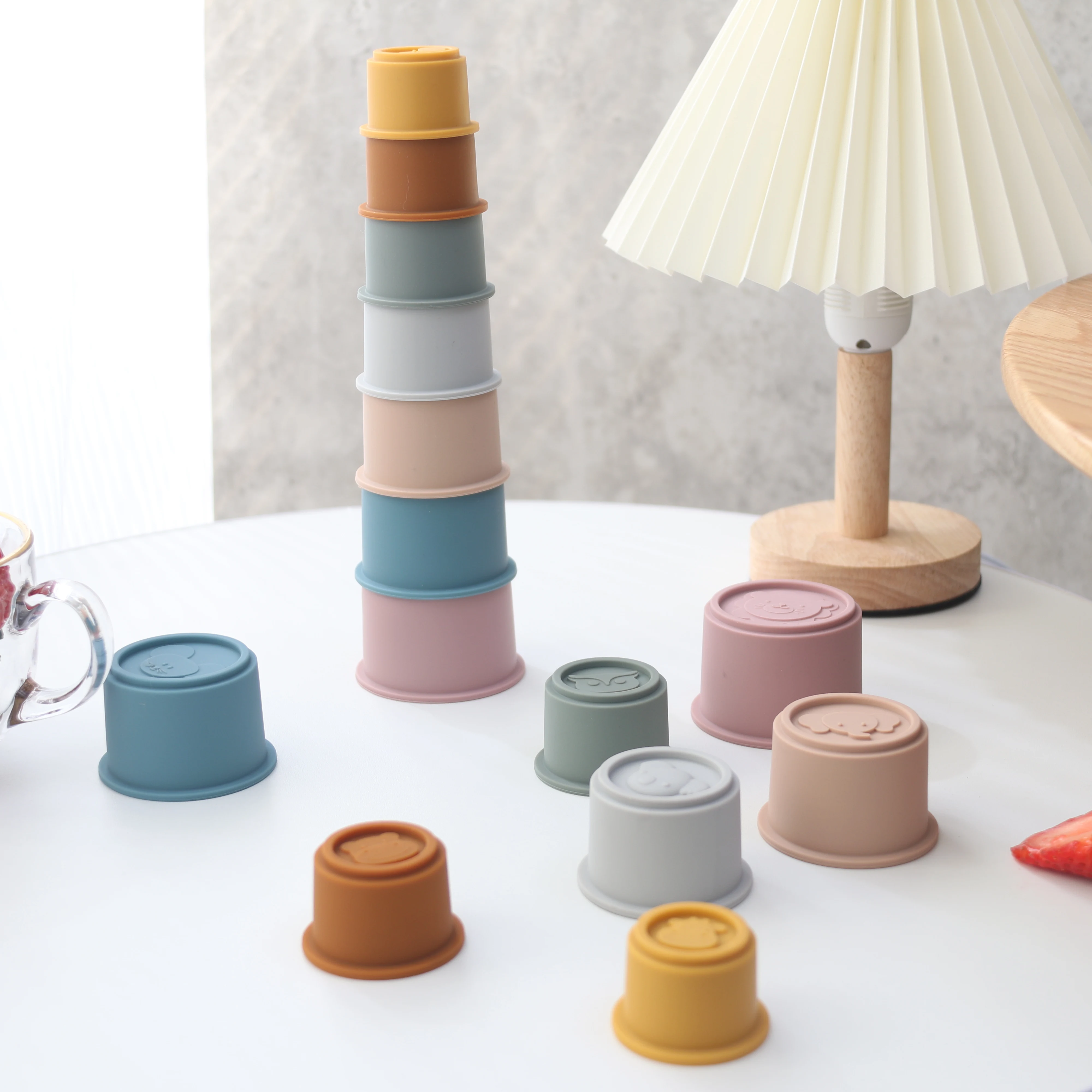 BPA FreeBaby Stacking Cups Toy Fun Educational Stack Cup Silicone Soft Teething Toy Stacking Tower