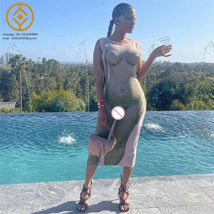 H1D03436  Summer Skinny Fashion Naked Print Club Dresses 2024 Casual Dresses  Women