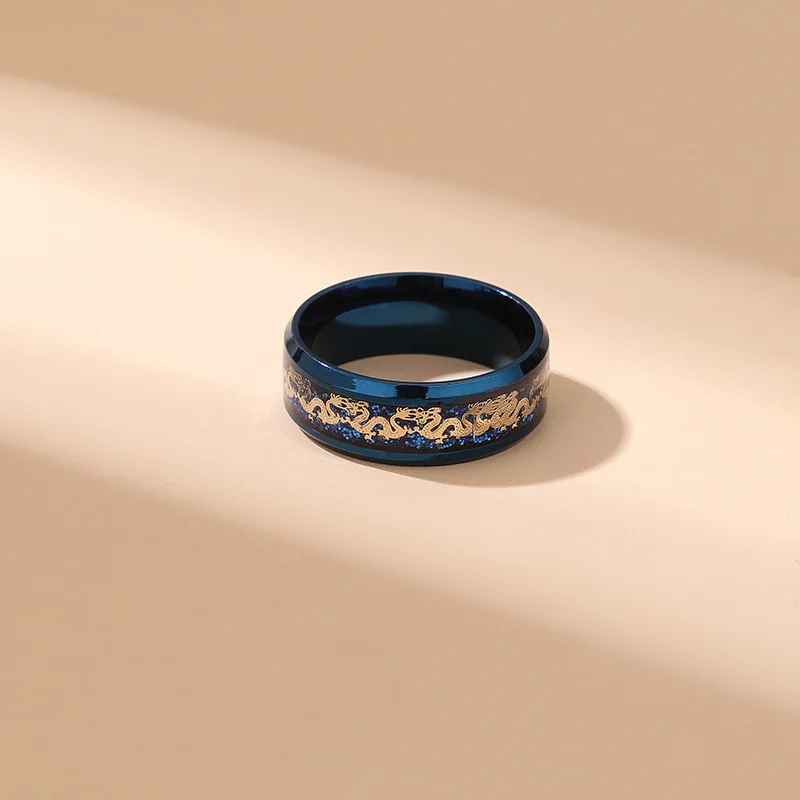 Wholesale Non fading Carbon Fiber Black Dragon Inlay Anillo Stainless Steel Tungsten Men Rings