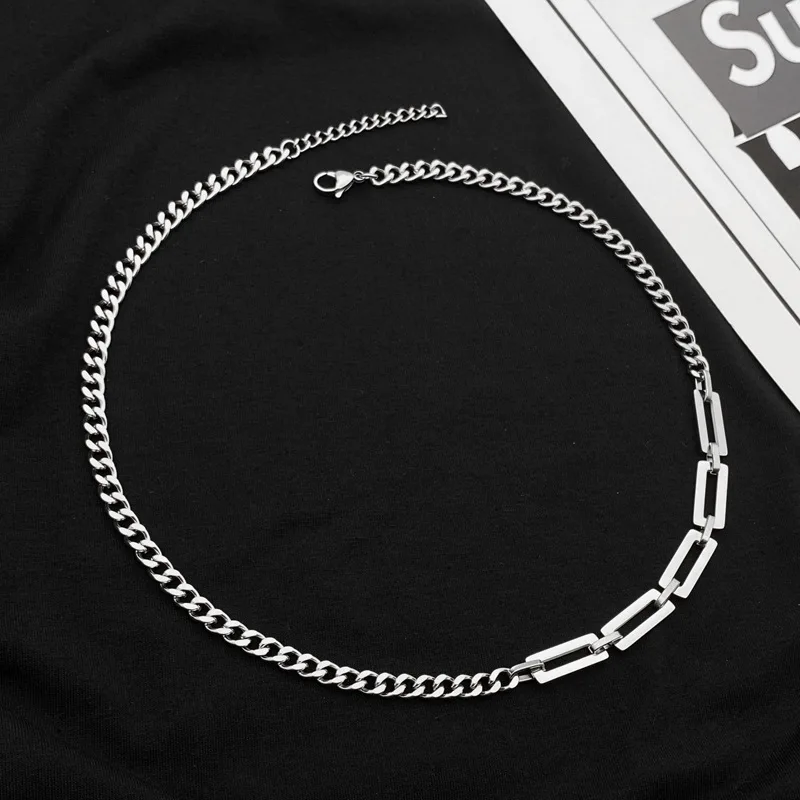 VEROMCA Hip Hop Stainless Steel Chain Couple Patchwork Necklace Clavicle Titanium  Necklace
