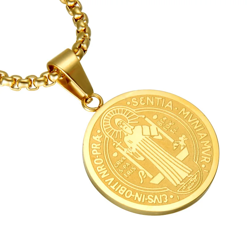 Распродажа 2022, горячая распродажа, религиозный стиль, священник, католический святой Бенедикт, нержавеющая сталь, кулон с Иисусом, мужское ожерелье