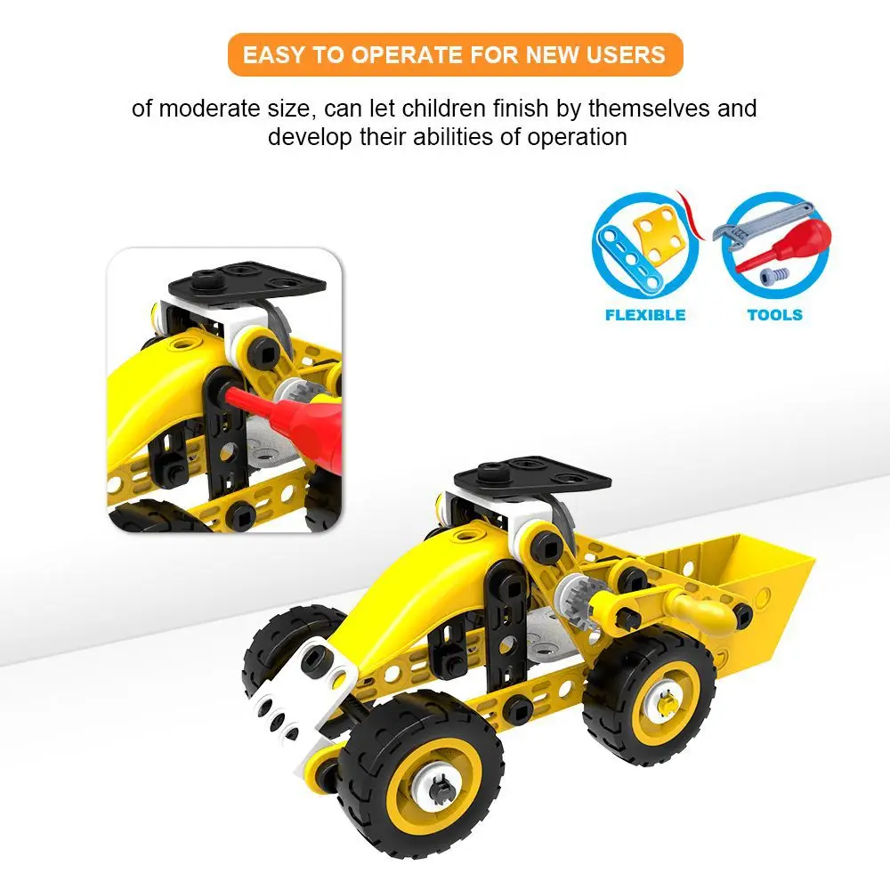 100PCS 8 in 1 Construction City Engineering Truck Toy Kit Educational STEM Screw Assemble DIY Erector Building Set for Kids Boys