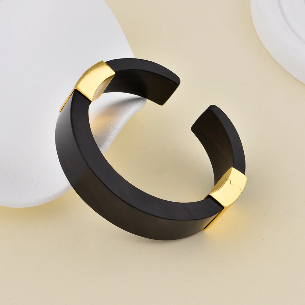 ChinChin Big Vintage Chunky Copper Bangles Jewelry Women 18k Gold Plated Brass Black Ebony Adjustable Cuff Bangle For Women