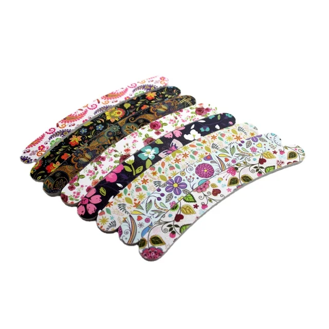 Wholesale printed Double-Sided curve Nail Files 100 180 Grit Emery Board Manicure Pedicure Art Tools Nail File With Logo