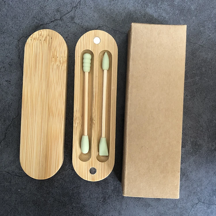 New concept silicone cotton buds double-head washable ear cleaning reusable bamboo cotton swabs Silicone Ear Swab