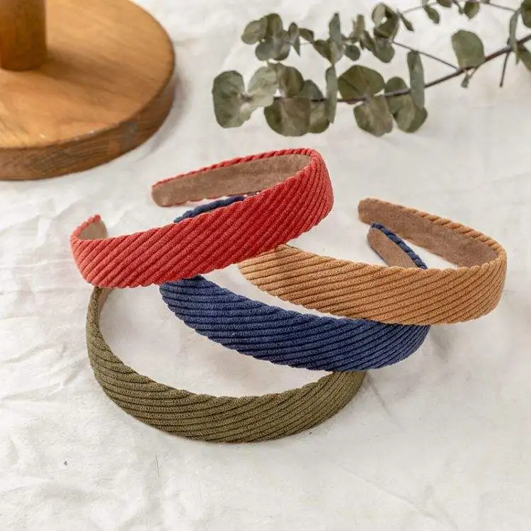 Simple baby girl hair accessories wholesale bundle vintage colorful corduroy headband hair bands for womens