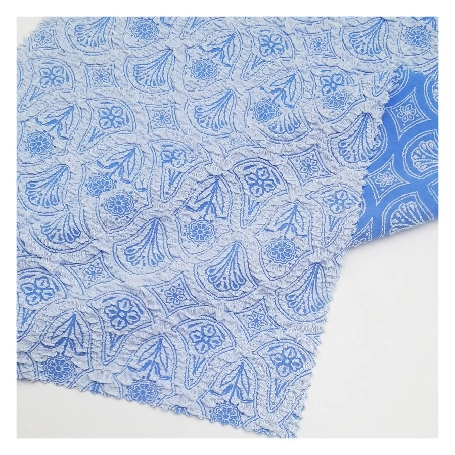  New woven swimwear jacquard fabric supplier textured pattern flower bikini swim bathing suit fabric custom color