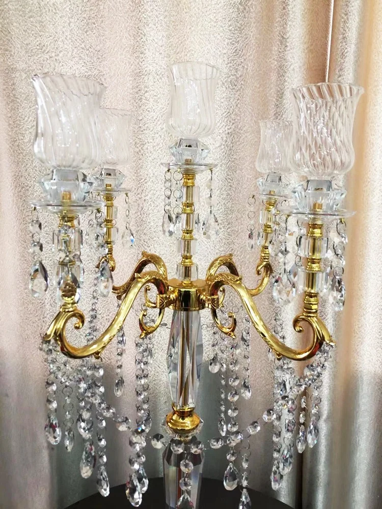 wholesale candleholder vintage gold wedding 5 arms crystal beaded candelabras