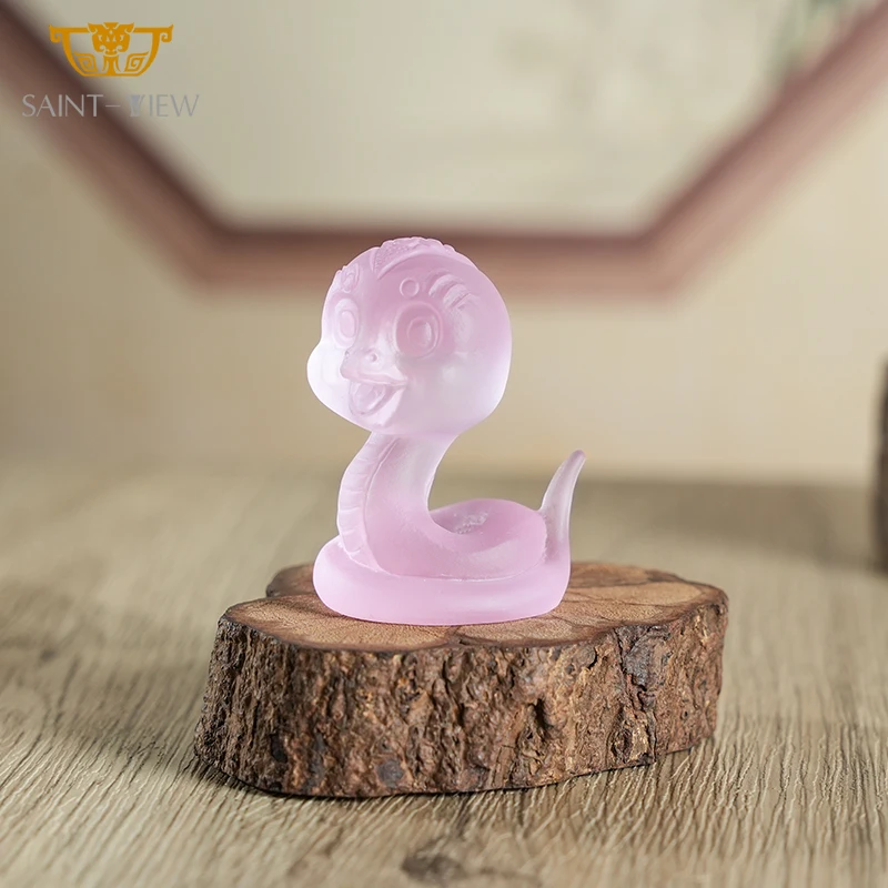 Adorable Year of the Snake Crystal Glass Figurine Cute Traditional Chinese Zodiac Decor Handcrafted Art for Home Feng Shui Gift
