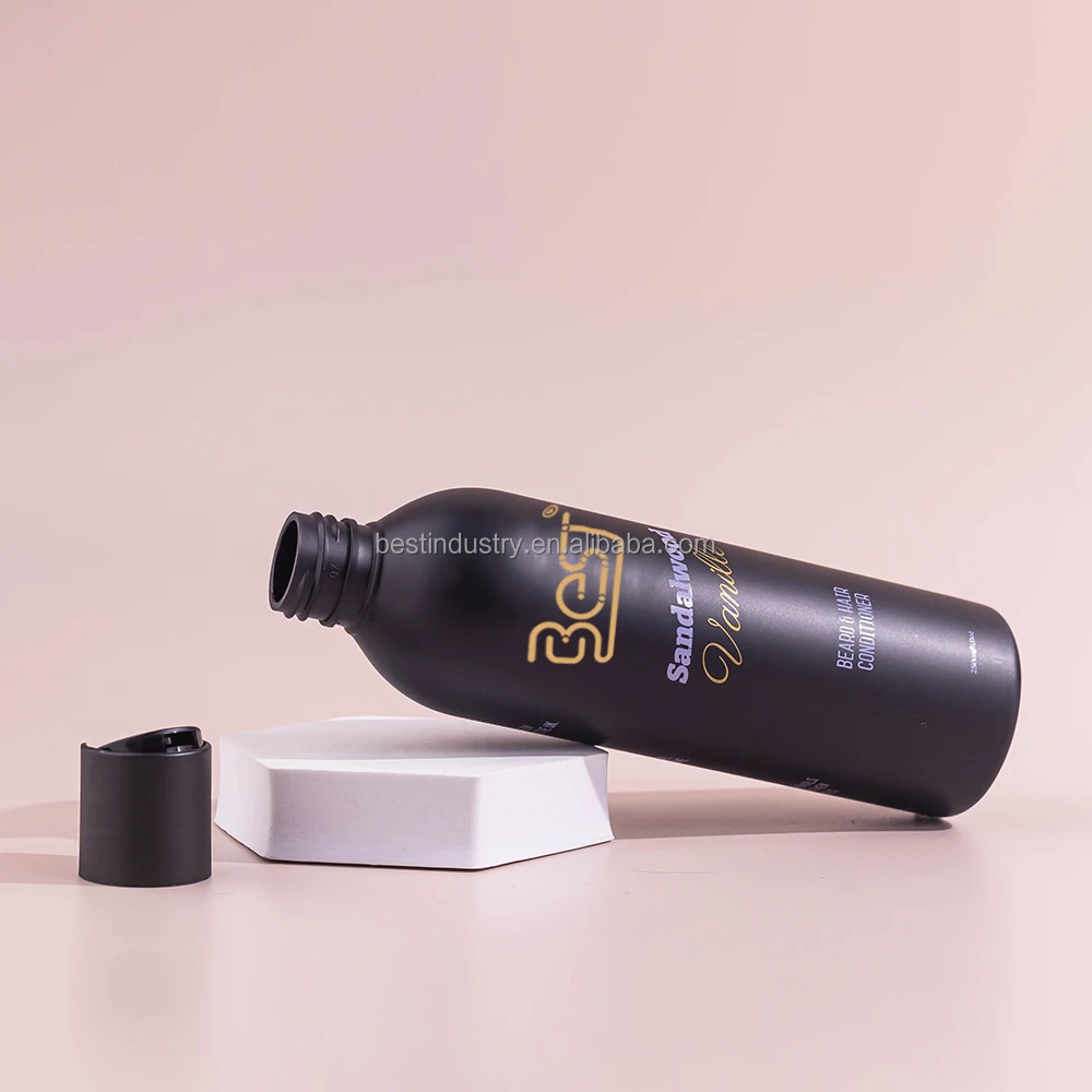 High Quality Injection Molding Black Skincare Body Lotion Shampoo 250ml Sand Blast Plastic Liquid Bottle with Disc Cap