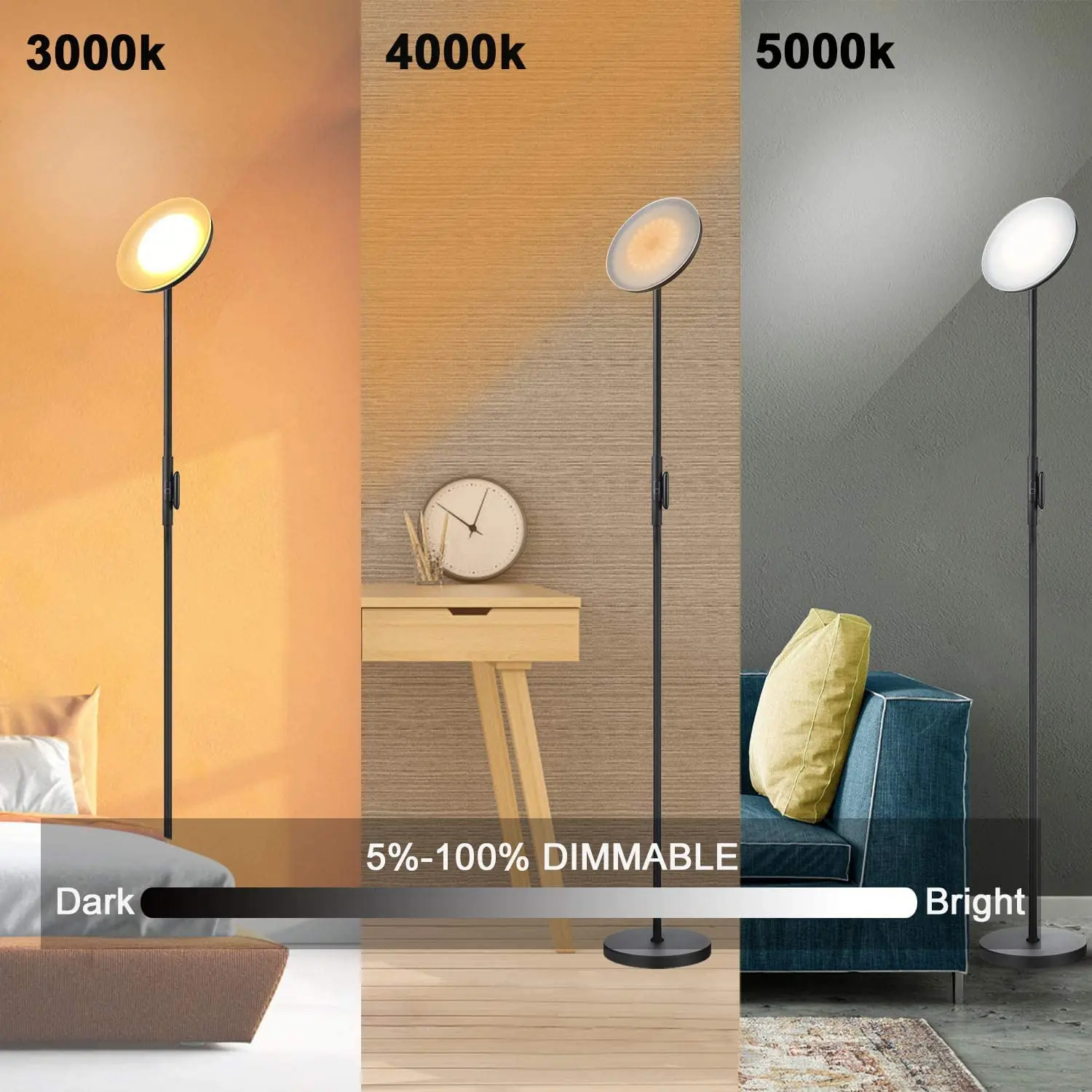 Hot Sale Modern Torchiere 3 Color Temperatures Super Bright Floor Lamps Tall Standing Pole Light with Remote control