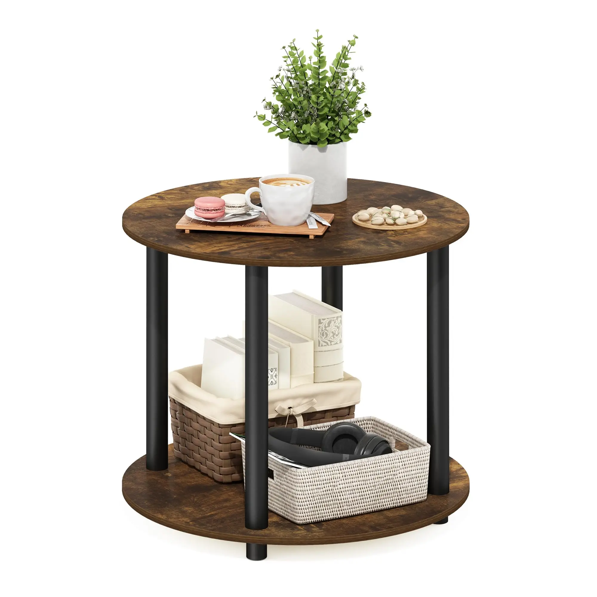 round shape Easy to assemble 2-Tier Round Wooden Small Coffee Table