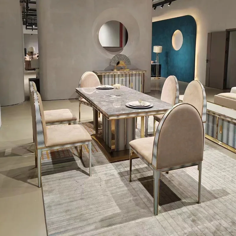 Hot selling dining room set Fen di benley style crocodile leather gold metal luxury dining chair dining table set series