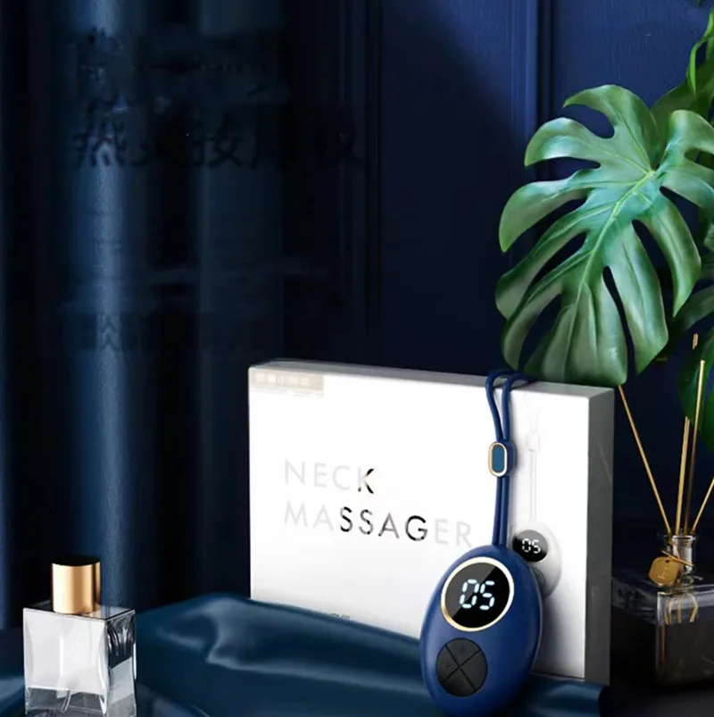 Portable Cervical Spine Massager Hot Compress Deep Tissue Acupuncture Stimulator EMS Dual Pulse Pendant Electric Neck Massager