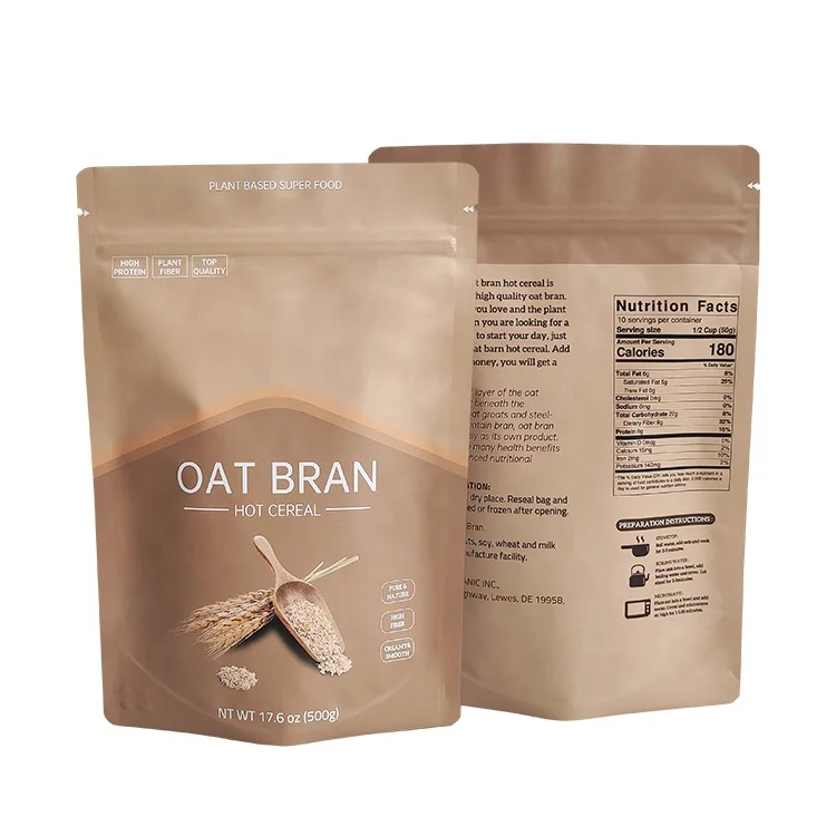 Custom Printing Food Grade Stand Up Aluminum Foil Grain Cereal Oat Bran Packaging Bag