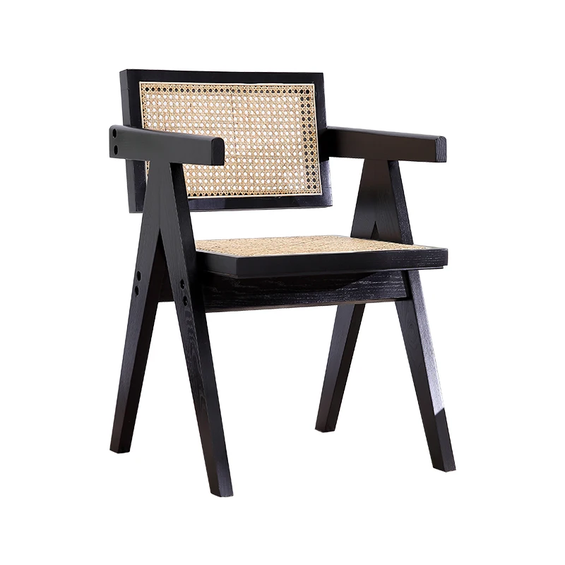 Northern Europe imported from Indonesia rattan woven solid wood frame hotel apartment arm dining chair