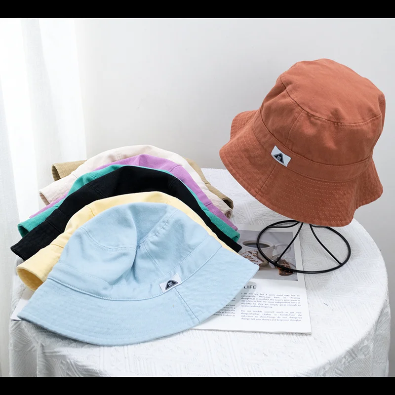 Unisex High Quality Custom Woven Label on Brim Bucket Hat Middle Strap Fishing Bucket Cap Hat