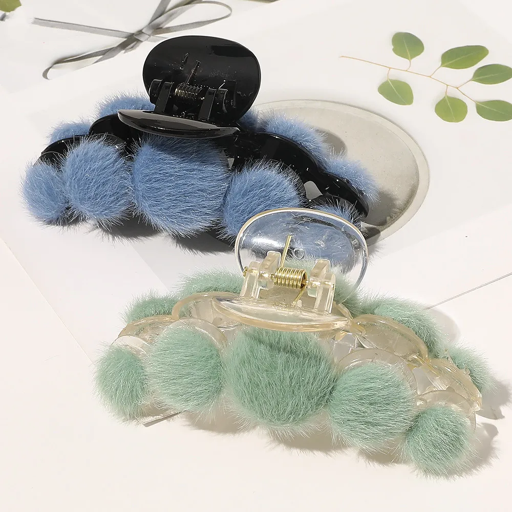 Women Mink Fur Hair Claw Small Banana Hair Clips Crab Hairpins Hair Accessories for Girl Headdress Ornament Hairgrips Barrettes