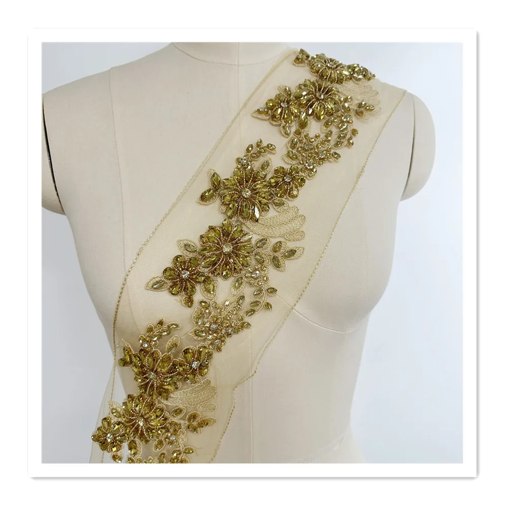 Rhinestone lace applique 3d heavy bead lace trim with pearls heavy embroidery tulle lace applique