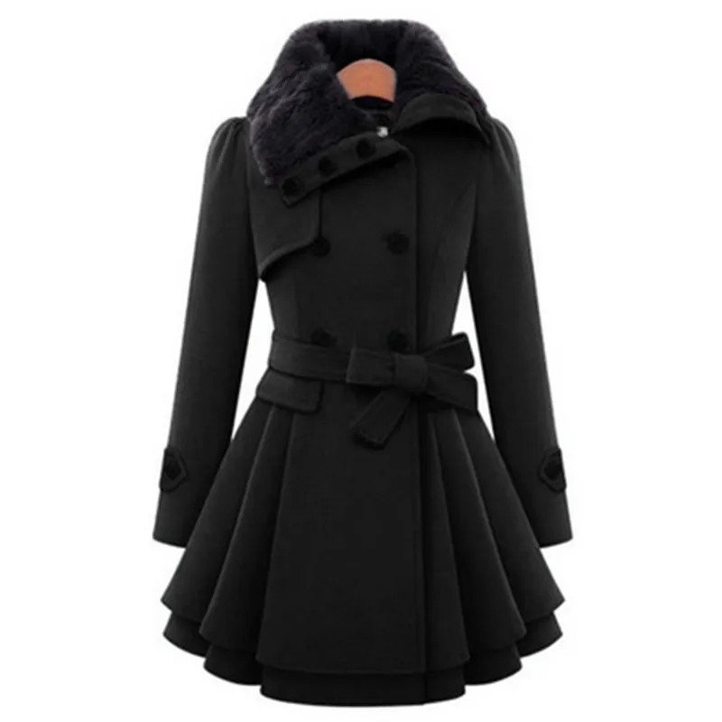  2021 Winter Women Stylish Thick Overcoat Ladies Belt Lapel Woolen