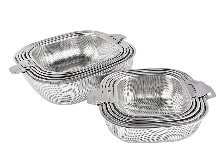 Factory wholesale custom square stainless steel rice sieve vegetable fruit mesh strainers bowl drainer basket kitchen colanders