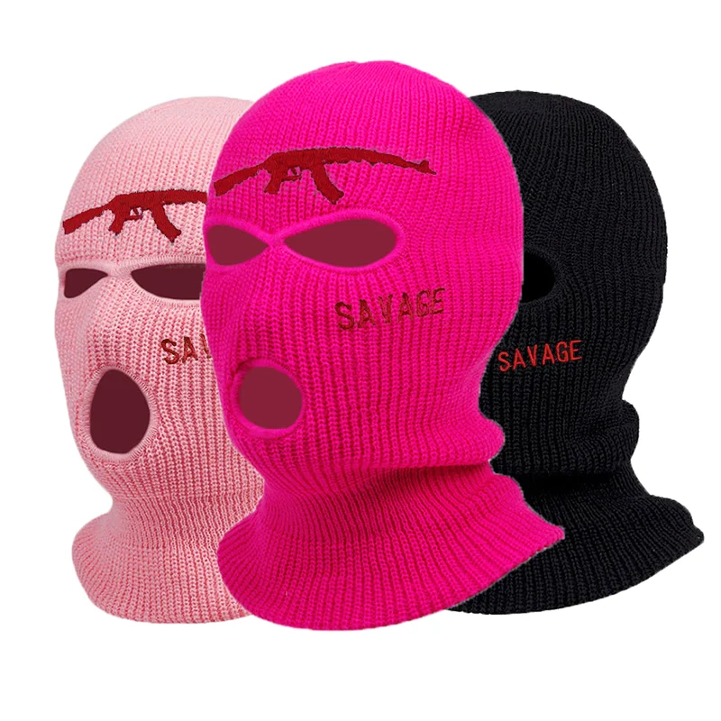 Custom Design Embroidery Logo Balaclava Motorcycle 3 Hole Full Face Knit Ski Mak Beanie