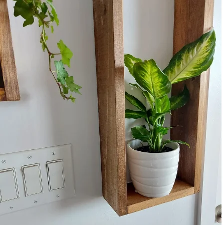 Rustic Wall Mounted 2 Set Long Wood Display Box Floating Planter Shelves for Home Decor
