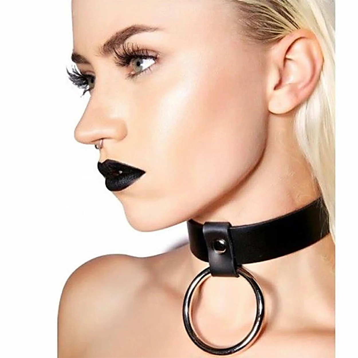 
RTS Fashion Sexy Necklace Lady Punk Leather Gothic necklace Black Pu Metal collar 