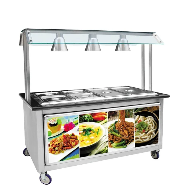Electric Buffet Food Warmer Counter with cabinet and glass shelf