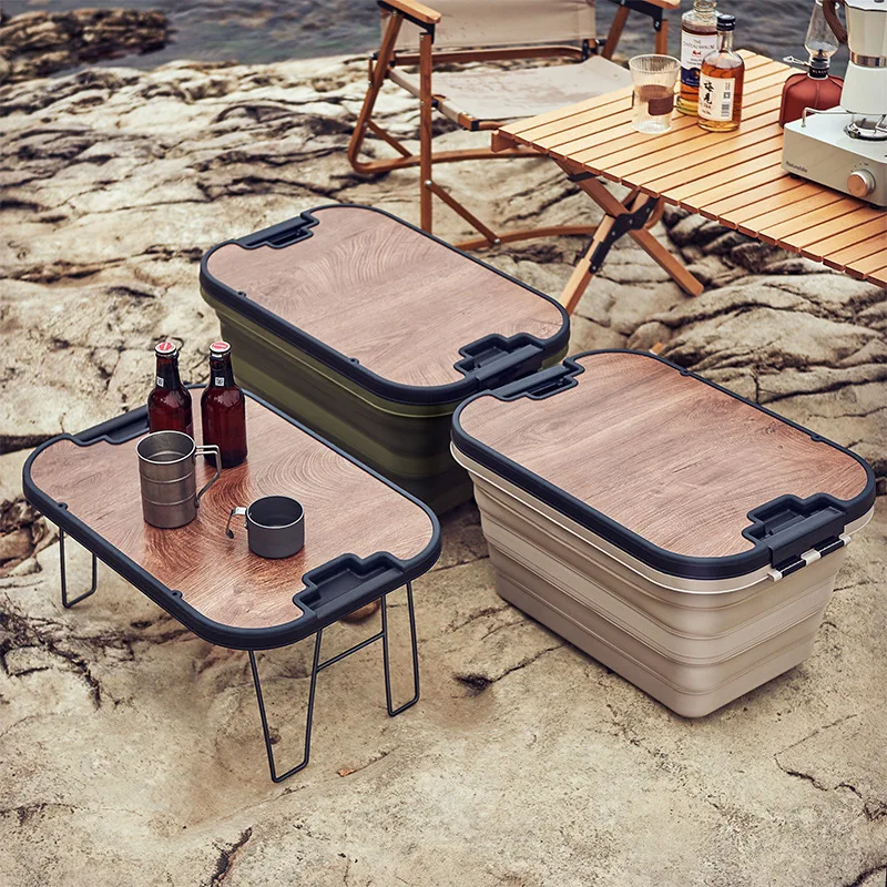 Collapsible Camp Basket Picnic Basket with Table Portable Outdoor Picnic Basket with Lid and Handles for Kitchen Picnic Outdoor