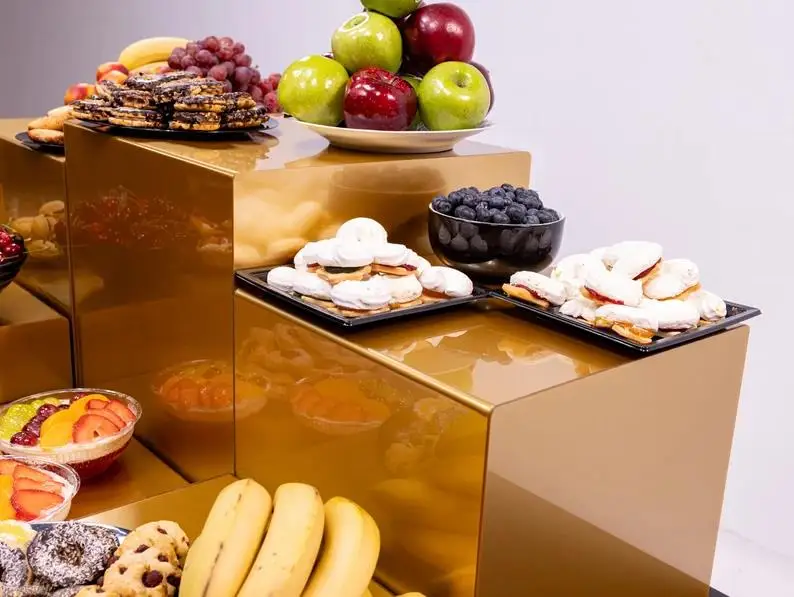 Low price Creative Dessert Table Decoration Cold Meal Stand Tea break Cake Snack Rack Acrylic Cube Buffet Food Display Risers
