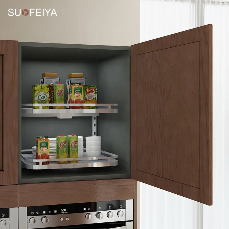 Suofeiya Trade Home Furniture Modern Handle Free Retro Plywood MDF Gloss Solid Wood Kitchen Cuisine Cabinet Supplier