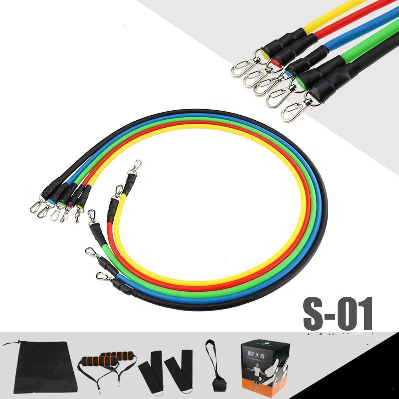  Custom logo 100lbs Latex 11 pcs resistance tube fitness with Enough Stock Resistance Rope Set Bands