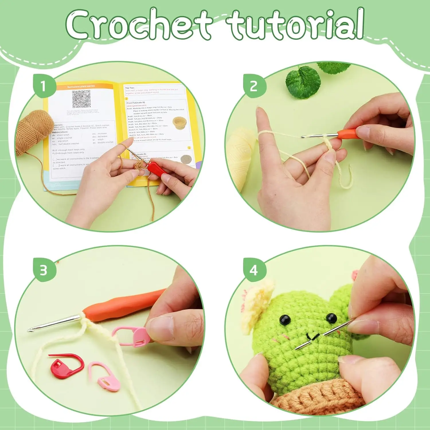 Potted Plants Cactus Crochet Kit with Video Tutorials for Adults Birthday Present