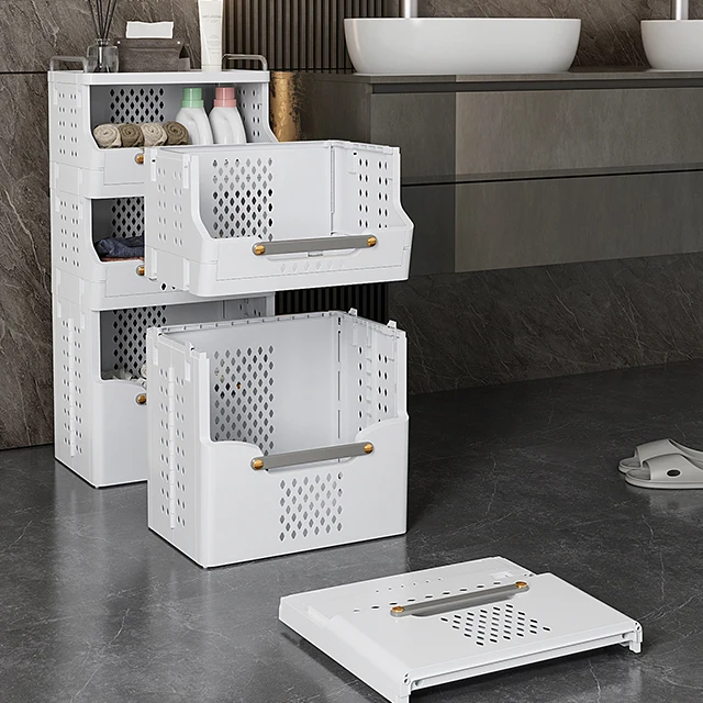 Modern round Foldable Plastic Laundry Basket Household Dirty Clothes Storage Basket with Stylish Bathroom Design