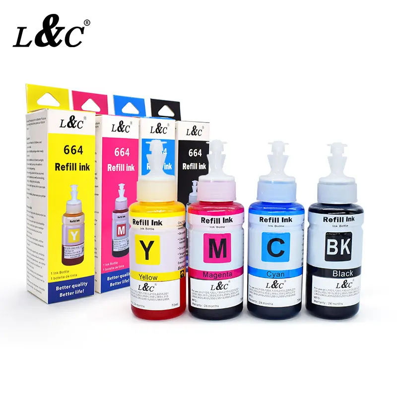 L&C  EP664 T664 664 Ecotank Dye Ink Refill Ink kit For Epson Printer L100/L101/L110/L120/L130/L200L201/L210