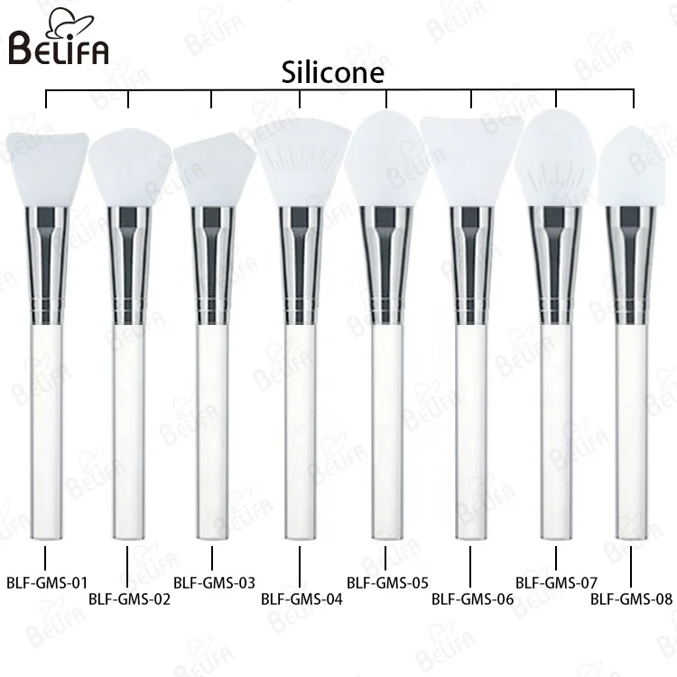 private label vegan facial and body silver double-ended white silicone face flat head fine masking silicon mask applicator brush