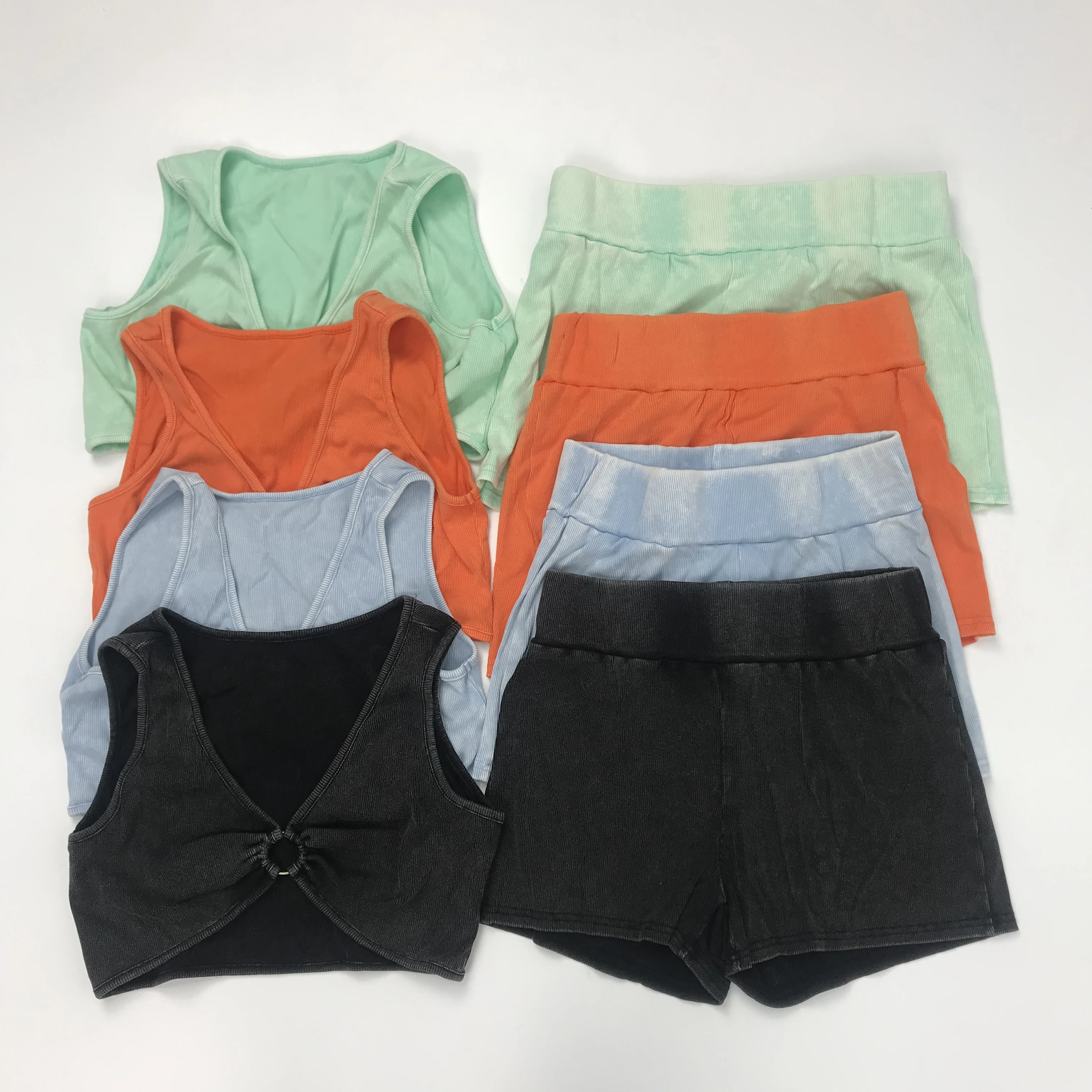 Striped Short Sets Sleeveless Ribbed Washed Summer Halter Backless Crop Top And Shorts Women Two Pieces Sets Matching Sets