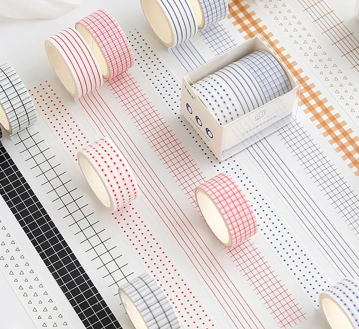 Grid Washi Tape 10M Colorful Paper Adhesive Masking Tapes 15MM Width Sticky Paper Tape for DIY Scrapbook Journals