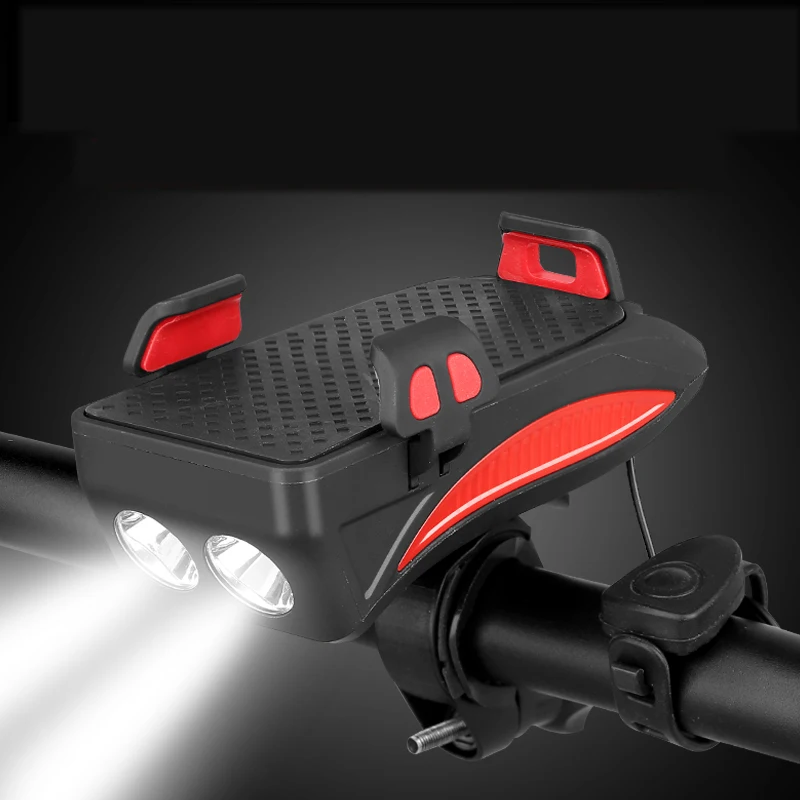 5 IN 1 4000MAH Led Bicycle Light Front USB Rechargeable Solar Horn Phone Holder bicycle Lamp Flashlight For Bike Light Lantern