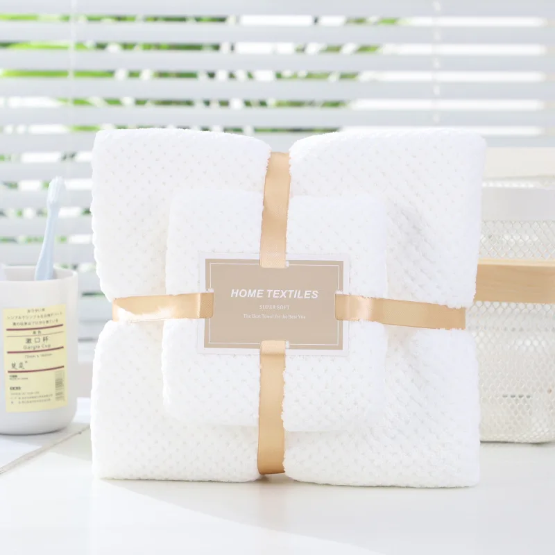two piece set customizable Ultrafine fiber coral velvet bath towel set water absorbing soft and skin friendly towel set