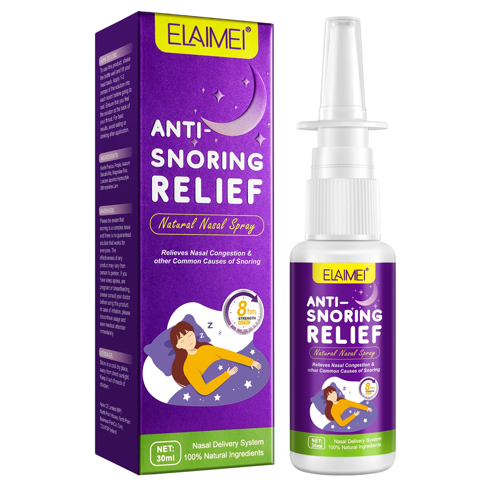ELAIMEI Anti Snoring Relief Natural Nasal Spray Anti Snoring Solution Throat Breathing Snoring Relief Nasal Anti Snoring Spray