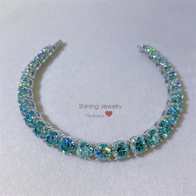 Pure silver 925 pass diamond tester 6.5mm blue moissanite tennis bracelet