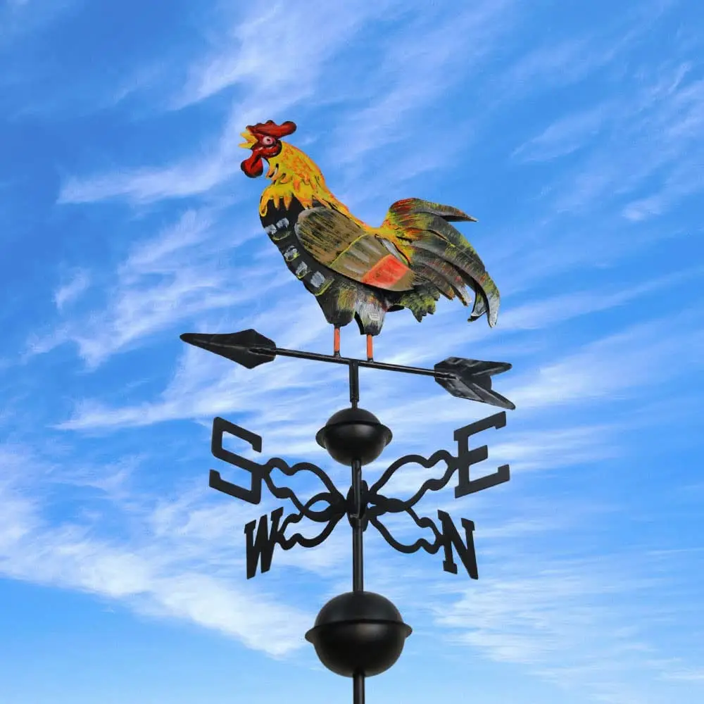 Garden Weather Vane metal Rooster Stake Crowing metal Rooster weather vane for Yard Metal Rooster Stake Decor Garden