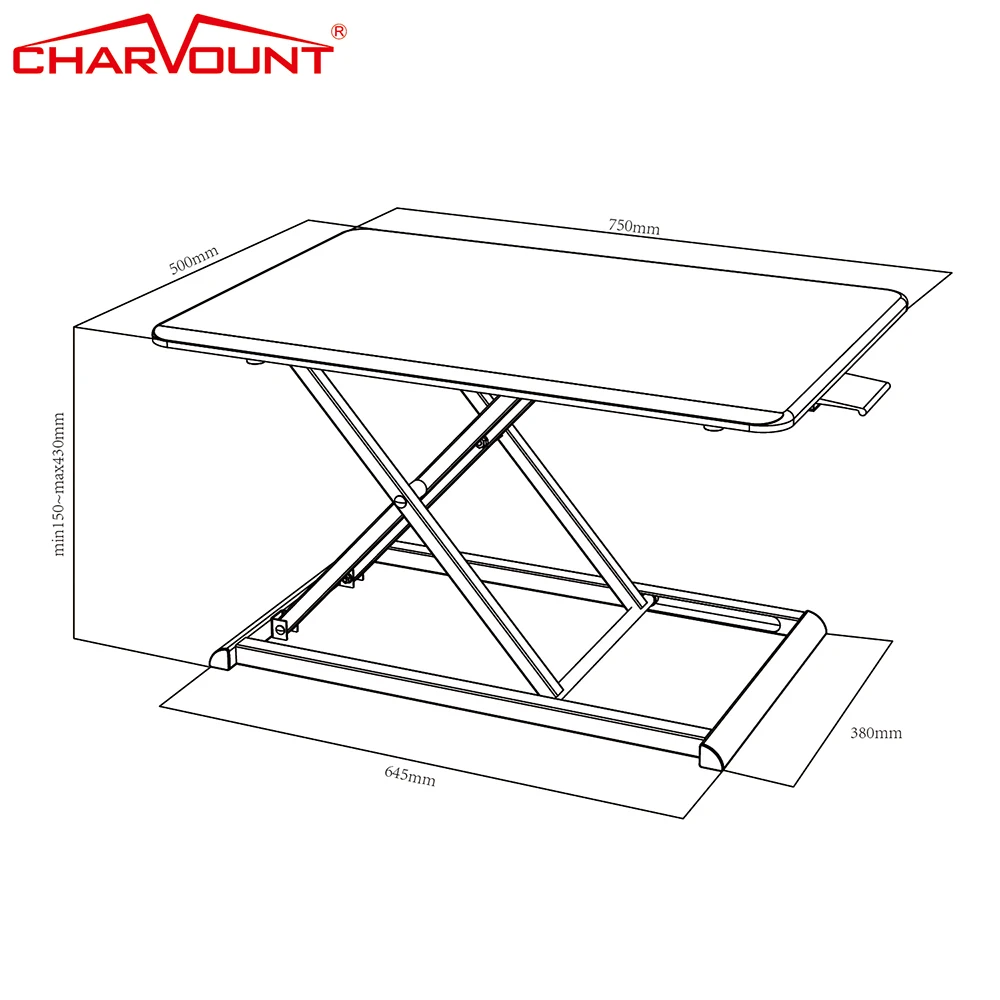 Office Stand Lift Height Adjustable Laptop Pneumatic Rod Standing Converter Desk Riser