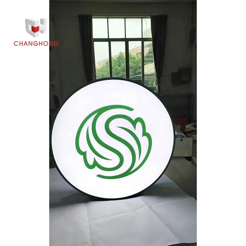 circle led sign board signage outdoor wall side hanging water proof round plastic double side light box