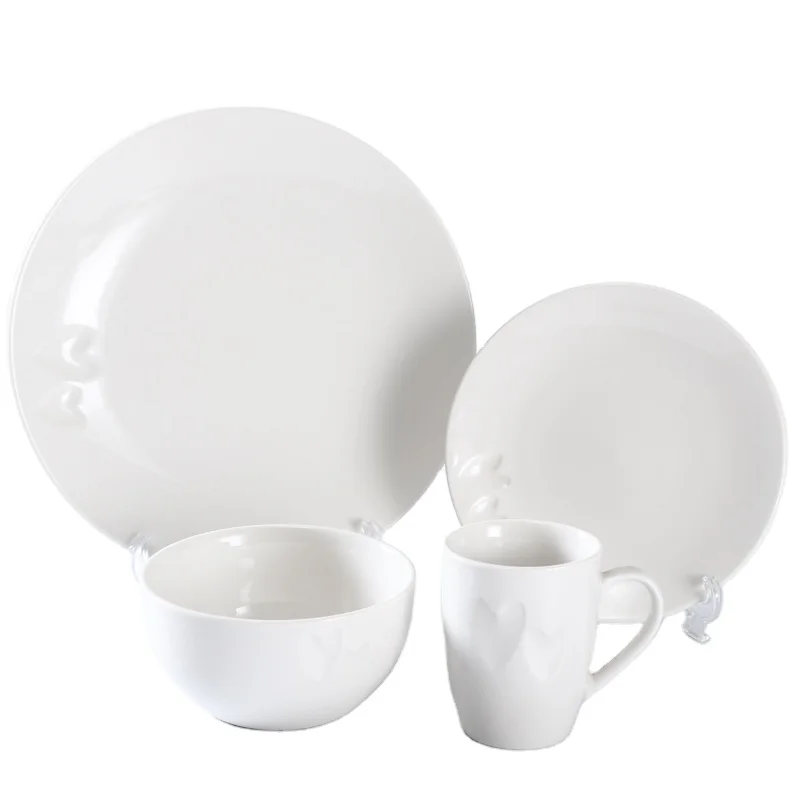 Wholesale white embossed tableware set Dinner Set Porcelain Dinnerware Sets Ceramic Used Customized Box Packing