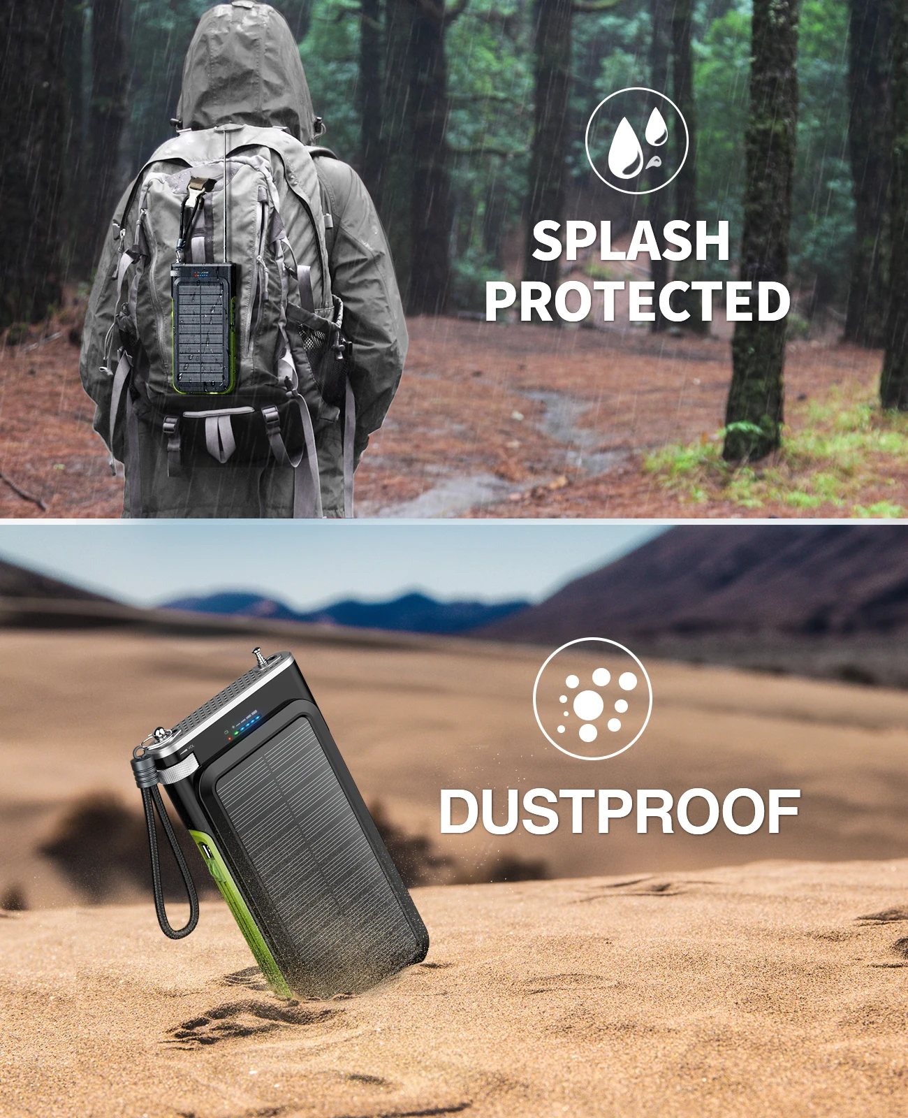 Online New trending 2023 arrivals Splash proof FM radio Wireless charger Mobile Phone Solar power bank with 2 cables