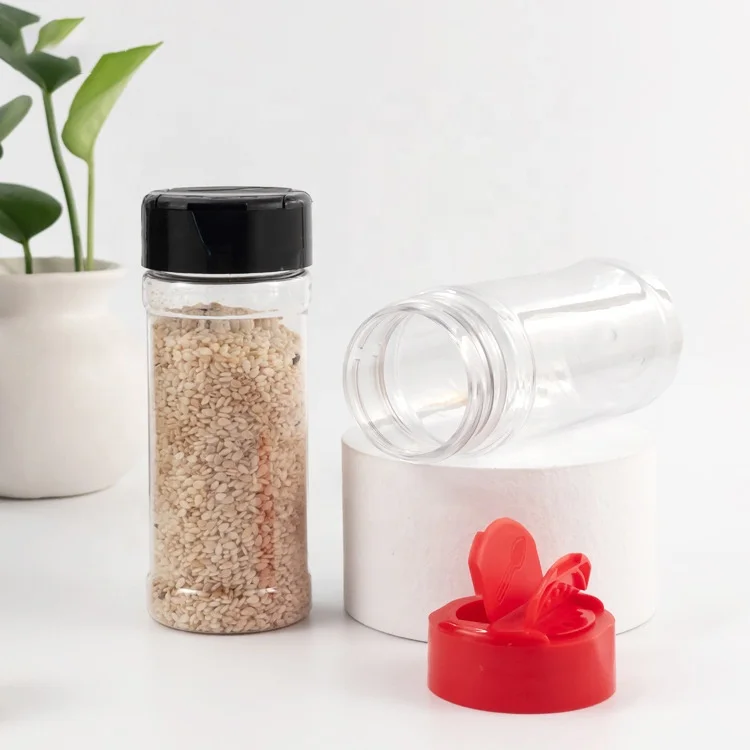 Seasoning Jar with Dual Open Shaker Lid PET Plastic Spice Jar Seasoning Condiment Food Container