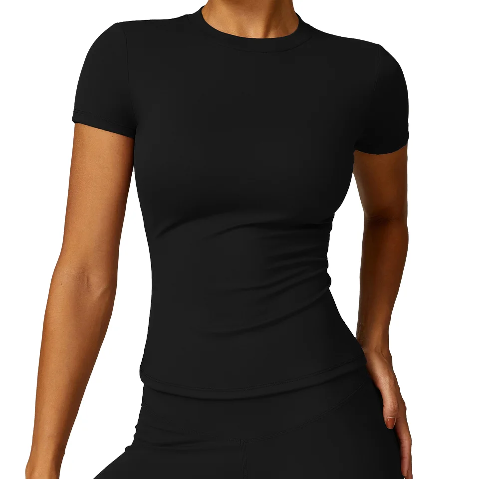 CDX8455 Women Crew Neck Super Stretchy Sports T-shirt Slim Fit Quick Dry Yoga Tops Gym Fitness Workout Activewear